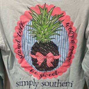 Simply Southern Light Blue Long Sleeve Tee with Pineapple Graphic